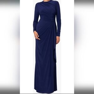 Betsy & Adam Midnight Blue Long Sleeve Gown